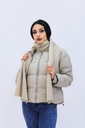 Демисезонная женская куртка весна-осень+шарф в подарок 8005 бежевый